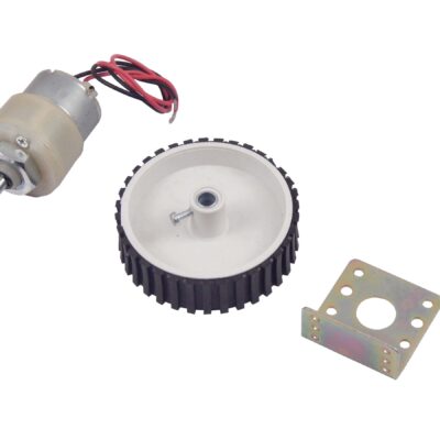 Robo India Geared DC Motor (100 RPM) + Wheel (7 cm) + DC Motor Clamp